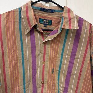 Vintage Alexander Julian Men's Vibrant Striped Button Down Shirt
